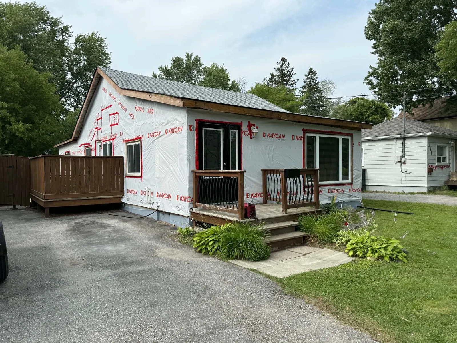 Side elevation covered in housewrap before the new exterior siding was installed.